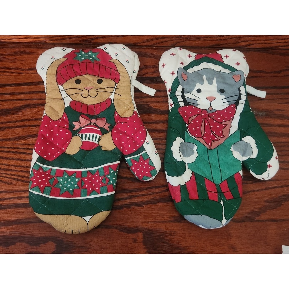 Lot Of Two Handmade Christmas Oven Mitts
